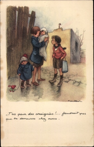 Artist Postcard Poulbot, Franciscque, You&#39;re afraid of spiders, National League against the Slums