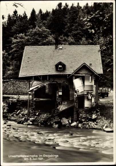 Ak Antonsthal Breitenbrunn in het Ertsgebergte, beschadigd huis, overstroming 1931/07/06