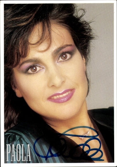 Postcard actress, singer Paola portrait, autograph