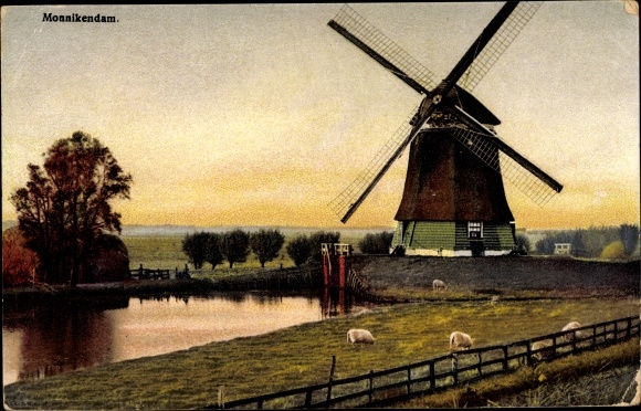 Postcard Monnikendam Waterland North Holland The Netherlands, Windmill