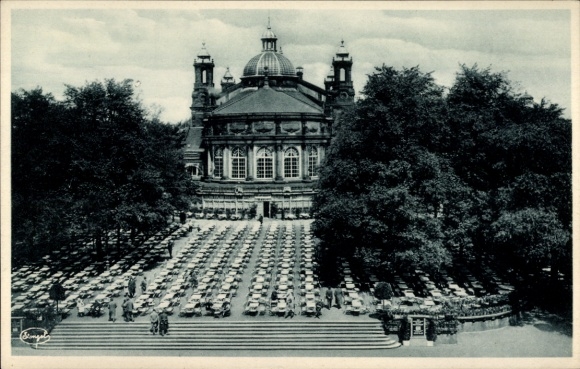 Postcard Dresden, Annual Exhibition of German Work, main restaurant with concert garden