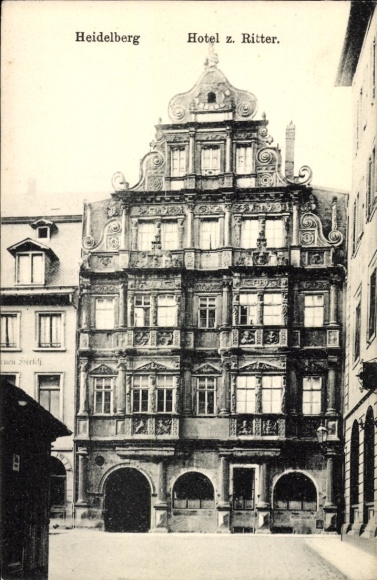 PC Heidelberg am Neckar, Hotel z. Ritter, facade, black and white photo