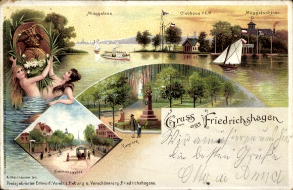 Chromo-Litho Berlin Köpenick Friedrichshagen, Müggelsee, Müggelschloss, Kurpark, mermaids, clubhouse YCM