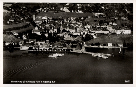 Postcard Meersburg in the Bodenseekreis Baden Württemberg, aerial photograph