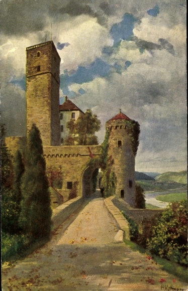 Artist Postcard Hoffmann, H., Neckarmühlbach Haßmersheim am Neckar, Guttenberg Castle