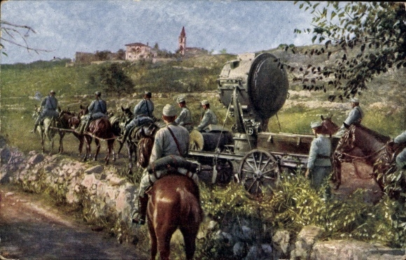 Ak Italienischer Kriegsschauplatz, Schweinwerfer, Soldaten, Weltkrieg 1914-1918