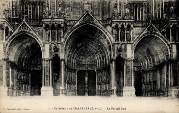KP Chartres Eure et Loir, Katedra z Portal South, zdjęcie czarno-białe