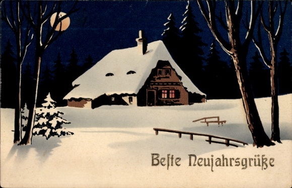 Ak Glückwunsch Neujahr, Dorfidyll