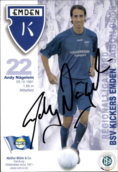 Autogrammkarte Fußballer Andy Nägelein, BSV Kickers Emden, Autogramm