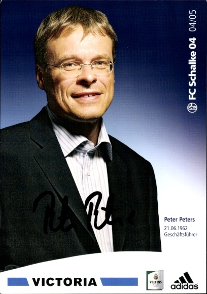 Karta z autografem Dyrektora Zarządzającego Petera Petersa, FC Schalke 04, autograf