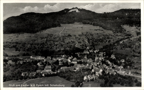 Ak Laufen an der Eyach Albstadt im Zollernalbkreis, Fliegeraufnahme, Schalksburg