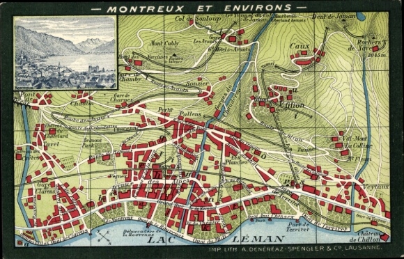 City map Postcard Montreux Canton Vaud Switzerland, Lac Leman, Panorama, Chillon, Glion