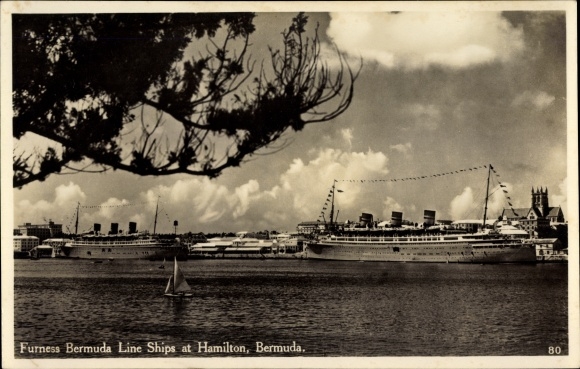 Postcard Hamilton Bermuda, Furness Bermuda Line Ships