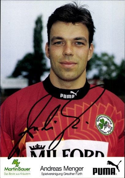 Autograph card footballer Andreas Menger, SpVgg Greuther Fürth, autograph