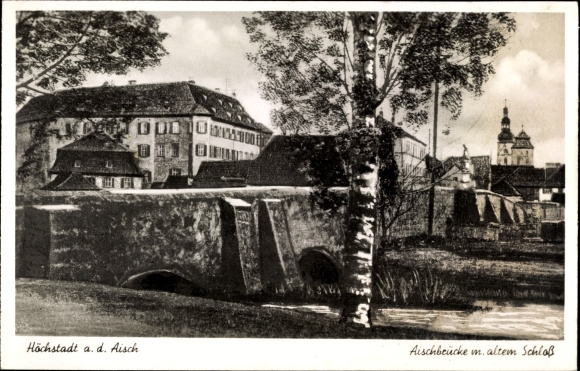 Postcard Höchstadt an der Aisch, Aisch bridge with old castle