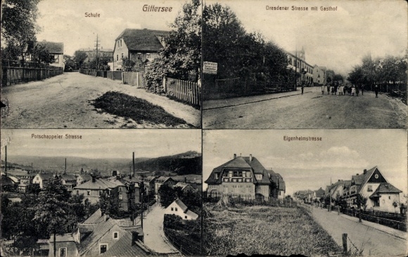 Postcard Dresden Süd Gittersee, School, Dresdener Straße, Inn, Potschappler Straße, Eigenheimstraße