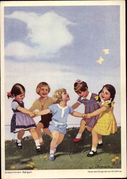 Artist PC Jüttner, W., advertising Indanthren textiles, children dancing