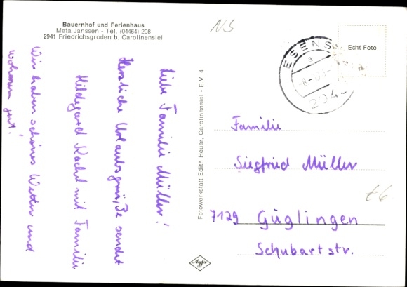 Postcard Wittmund in Lower Saxony, farm and holiday home