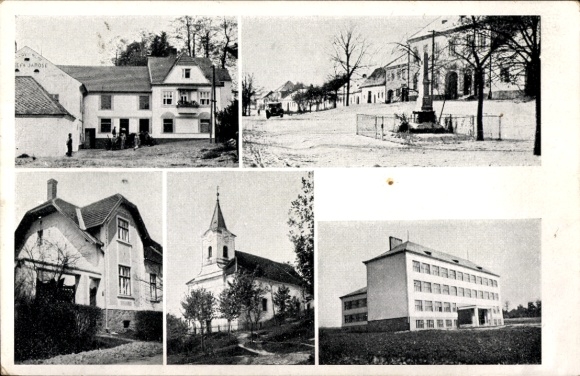 Postcard Boskovice Boskowitz South Moravia, Five pictures of buildings and landscapes, old architecture,...