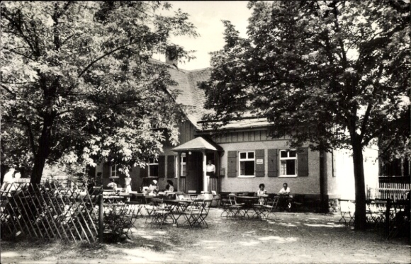Postcard Reudnitz Mohlsdorf in Thuringia, Weidmannsruh restaurant, terrace garden
