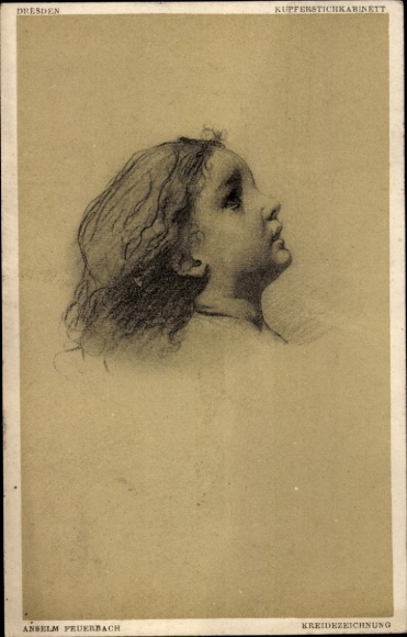 Artist Postcard Feuerbach, A., Children's drawing, Painted portrait