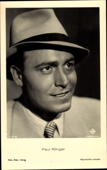 Postcard actor Paul Klinger, UFA Film A 3473 1, hat, tie
