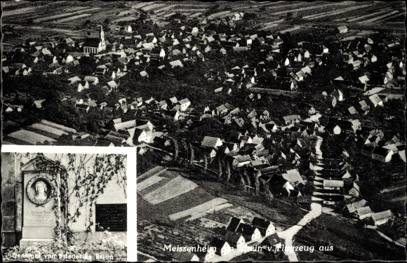 PC Meissenheim am Rhein, aerial photograph, overall view, monument Friederike Brion