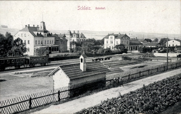 Ak Schleiz im Vogtland Thüringen, Bahnhof Gleisseite