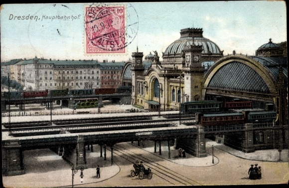 Postcard Dresden center old town, main station