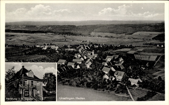 Postcard Unadingen Löffingen in the Black Forest, aerial photograph, business building K. Gänsler