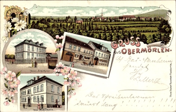 Chromo-Litho Ober Mörlen Hesse, school, total view