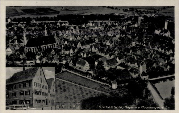 Dinkelsbühl in Middle Franconia, aerial photograph, brewery restaurant z. wilden Mann