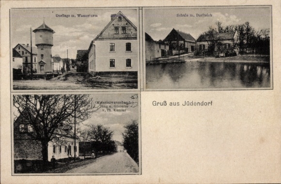 Ak Joods dorp Steigra in Saalekreis, dorpsgezicht met watertoren, school, materiaalmagazijn, groeten