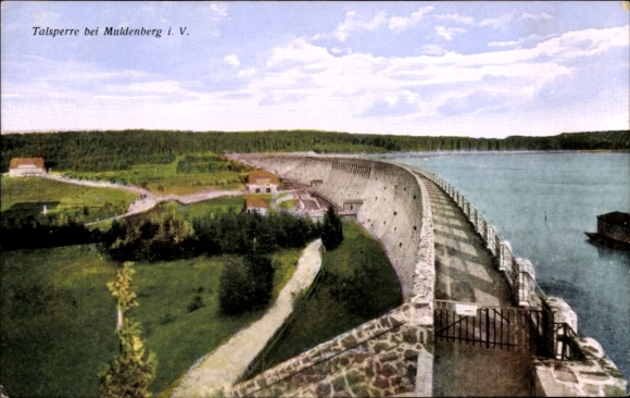 Postcard Muldenberg Grünbach in the Vogtland Saxony, view of the dam