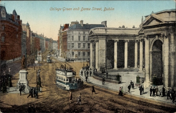 KP Dublin Irlandia, College Green, Dame Street, tramwaj, architektura