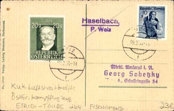 Postcard Fischamend Lower Austria, Panorama, Airplane Etrich-Taube, Kuk Air Force