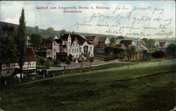 Postcard Borlas Klingenberg in the Ore Mountains, view of the town, inn for the inheritance court