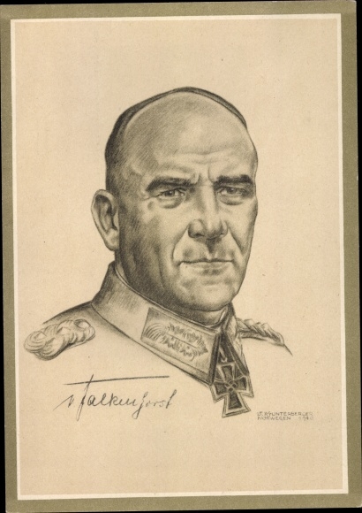 Postkaart kunstenaar Unterberger, ontvanger Ridderkruis Generaal Nikolaus von Falkenhorst, portret, II WW