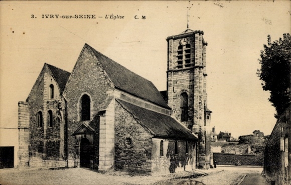 Ak Ivry sur Seine Val de Marne, Kirche, Turmuhr
