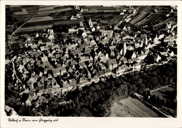 Postcard Volkach am Main Lower Franconia, aerial photograph