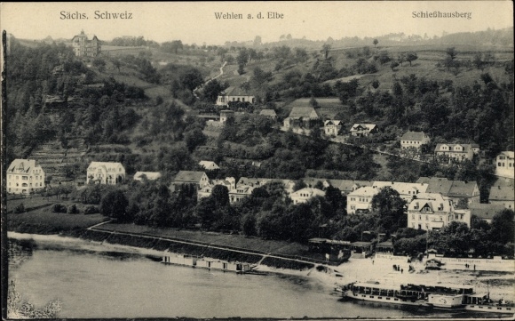 Postcard Stadt Wehlen an der Elbe Sachsen, long shot with Schiesshausberg