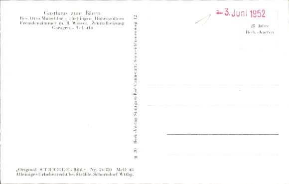 Postcard Hechingen in the Zollernalb district, Hohenzollern Castle, aerial photograph, Gasthof z. Bären