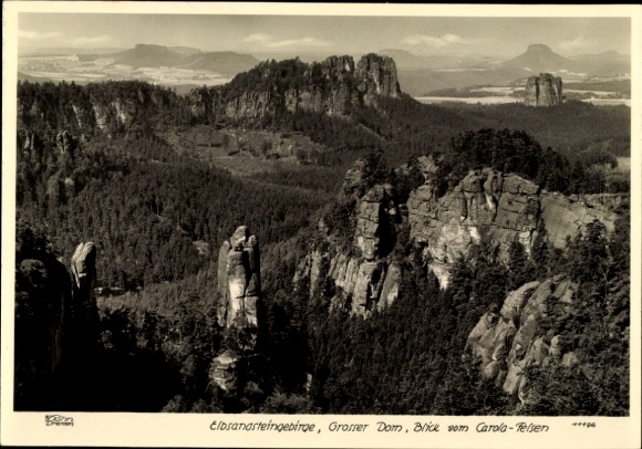 Ak Bad Schandau Elbsandsteingebirge,  Großer Dom, Blick vom Carola-Felsen