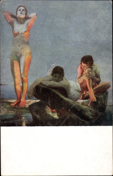 Artist Postcard Klinger, Max, Blue Hour, Female Nude