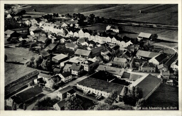 Postcard Massing in Lower Bavaria, aerial view of Massing, buildings, scenic surroundings