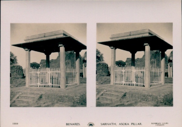 Stereo Photo Varanasi Benares India, Sarnath, Asoka Pillar