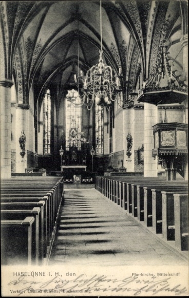 Ak Haselünne im Emsland, Innenansicht der Pfarrkirche, Mittelschiff
