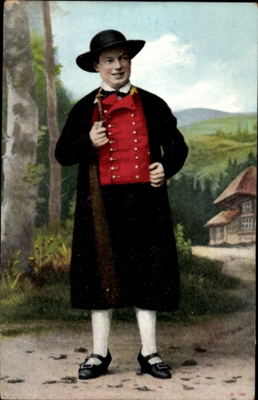 Präge Ak Baden Baden, Bauer in badener Tracht, Mantel, Hut