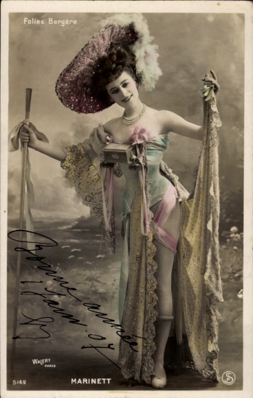 Postcard Variety Artist Folies Bergére, Marinett, portrait
