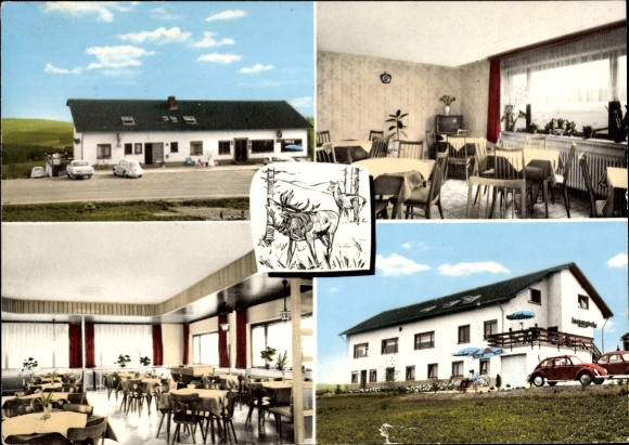 Postcard Gondorf in the Eifel, restaurant with a beautiful view, guest room, exterior view, cars